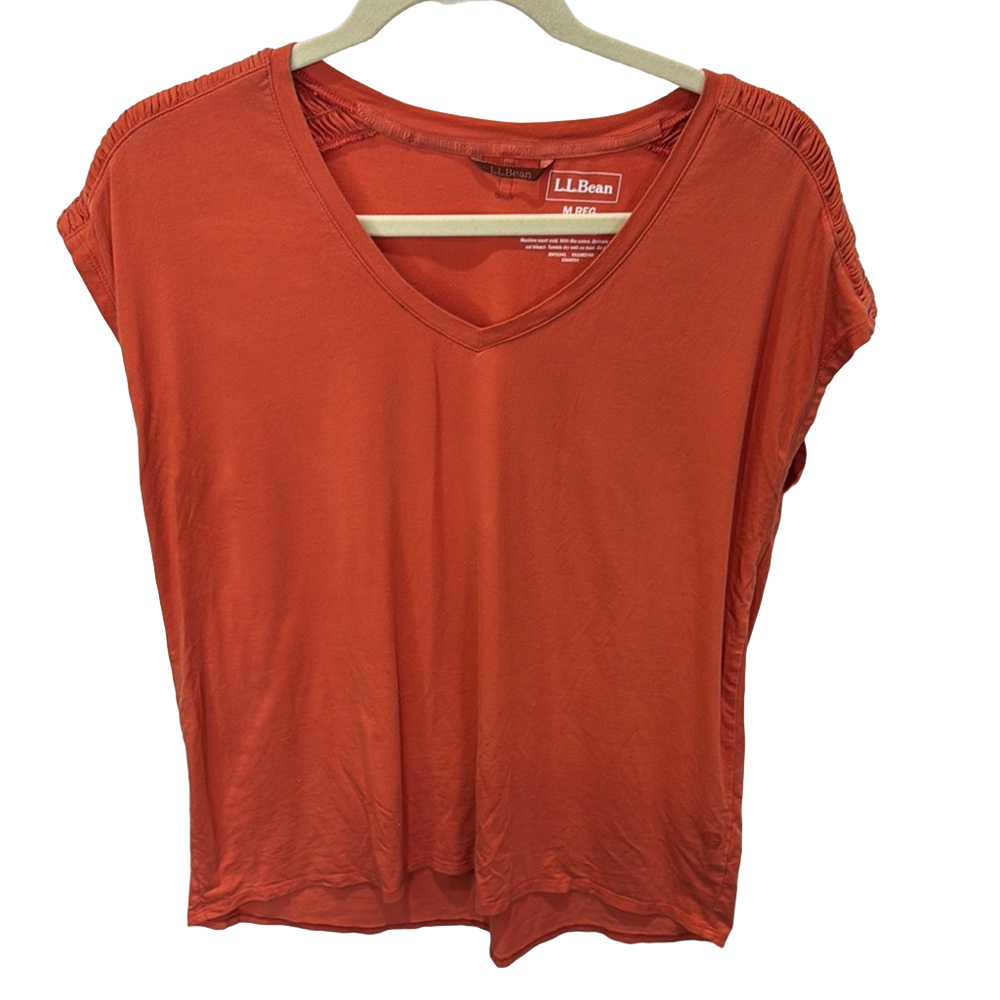 L.L. Bean Orange Rouching Shoulders Top Women's M Reg